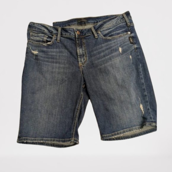 Silver Jeans Shorts Women's Size 18 Denim Blue Mid Rise Denim Blue Jean Shorts - Picture 1 of 5